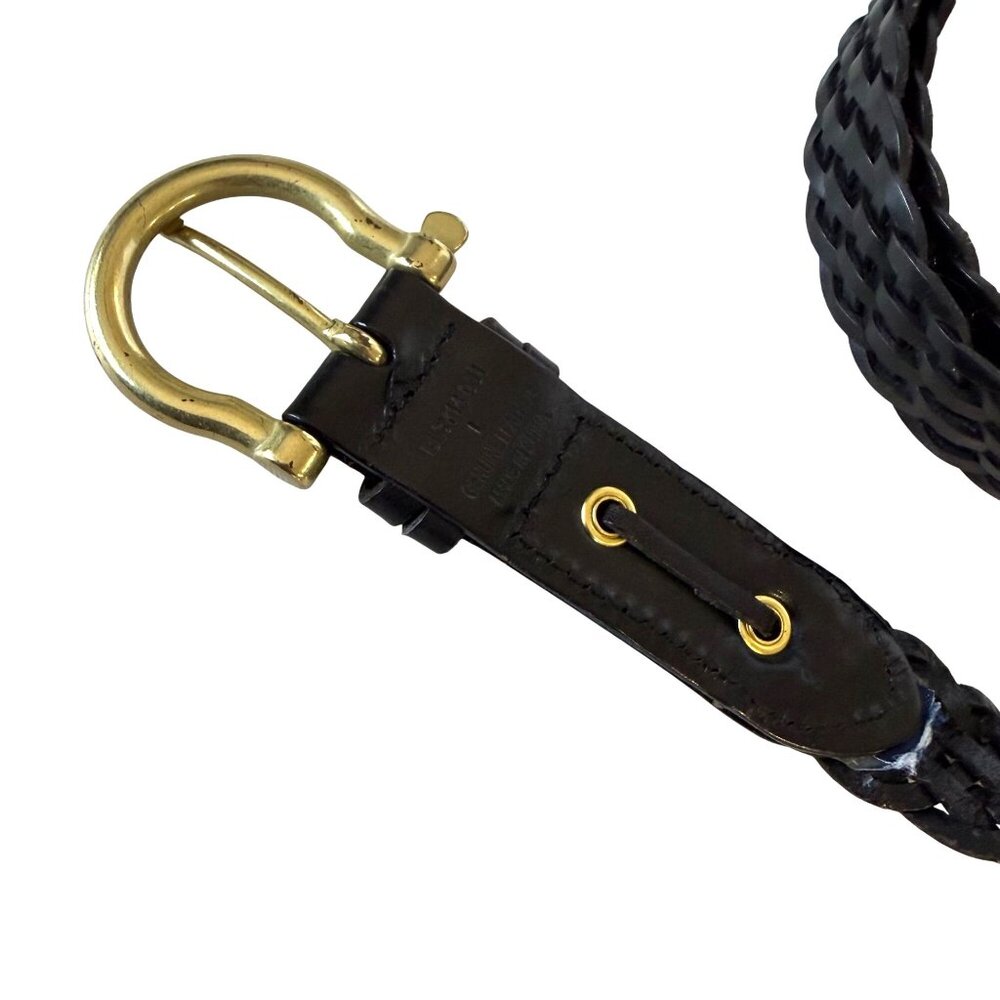 Leather Braided Belt L 45" Womens Black Gold Metal Buckle - Picture 4 of 5